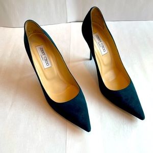 Jimmy Choo Teal Suede 4” Heel Pump Size 39 EUC